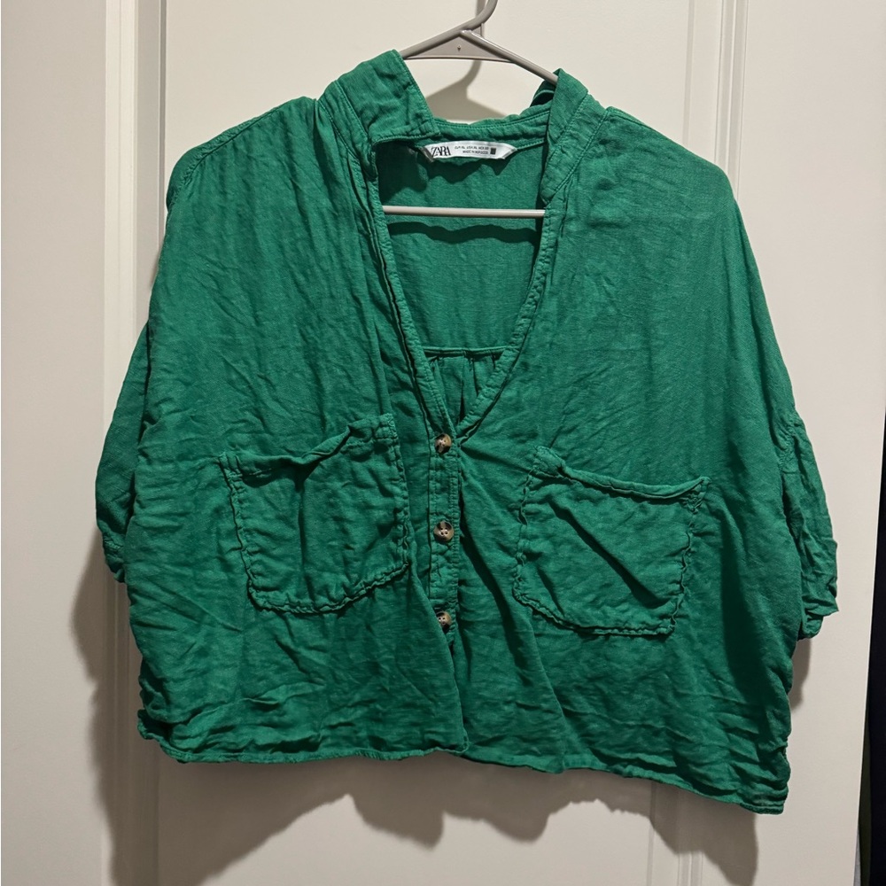 Zara Green Button-Up Women's Top